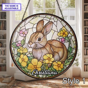 Custom Name Rabbit Stained Glass Suncatcher – Personalized Bunny Window Decor, Cute Easter Suncatcher Gift