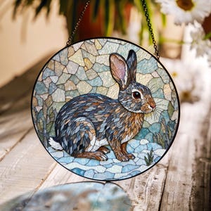 Stained glass bunny suncatcher handmade window decor gift for rabbit lovers and nature fans