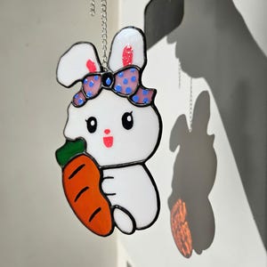 Kawaii Bunny Carrot Sun Catcher: Stained Glass Style Window Hanging