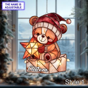 Christmas Brown Bear Cub Window Hanging Acrylic Ornament, Acrylic Teddy Bear Decor, Holiday Gift, Cute Winter Home Decoration