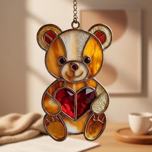 Cute Teddy Bear Suncatcher, Nursery Decor Window Art, Romantic Acrylic Stained Glass Bear Gift For Her, Valentine Gift, Gift for her 2026