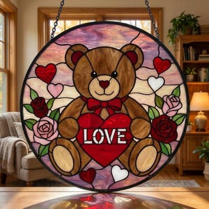 Cute Teddy Bear Suncatcher: Nursery Decor Window Art, Romantic Bear Gift For Her, Valentine Gift, Gift for her, Anniversary Gift for Wife