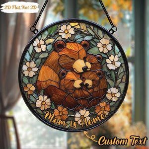 Bear Family Acrylic Suncatcher, Faux Stained Glass Woodland Window Hanging