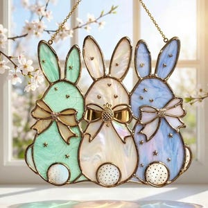 Trio Bunny Acrylic Suncatcher, Pastel Rabbit Spring Window Hanging Decor, Cute Holiday Gift for Home, Easter Gift