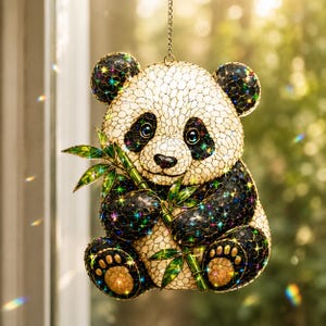 Holographic Panda Suncatcher, Wavy Acrylic Animal Window Decor, Panda Lover Ornament