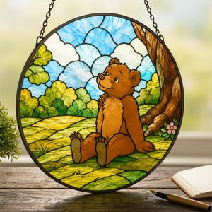 Baby Bear Glass Suncatcher, Woodland Animal Window Hanging, Nursery Room Decor, Unique Nature Lover Gift